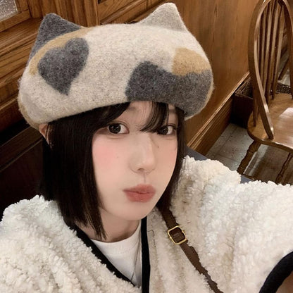Beret Cat Ear Patterned