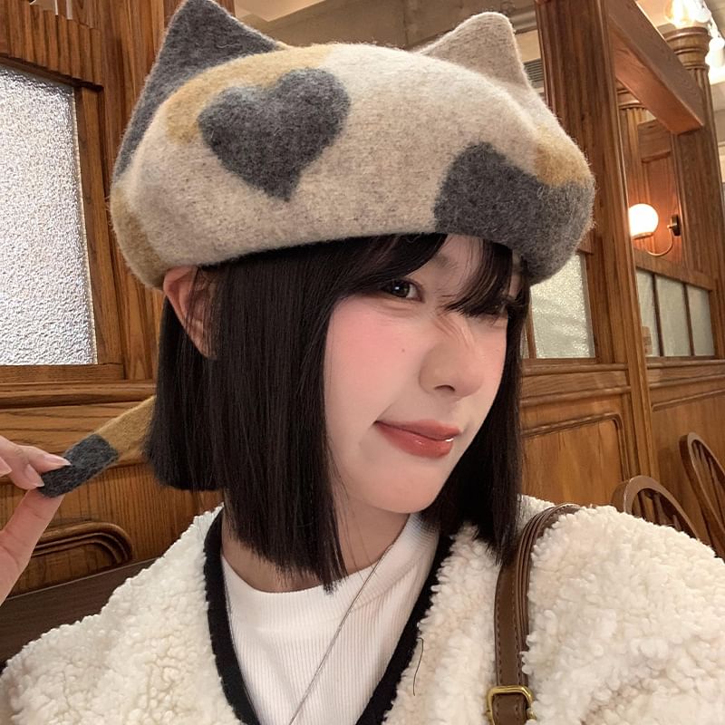 Beret Cat Ear Patterned