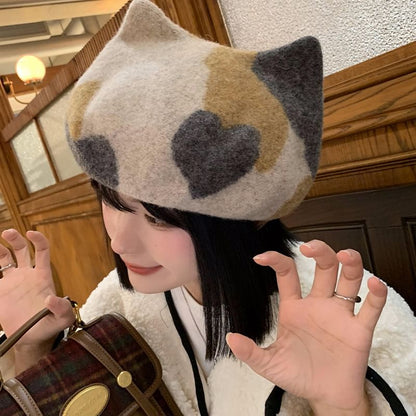 Beret Cat Ear Patterned
