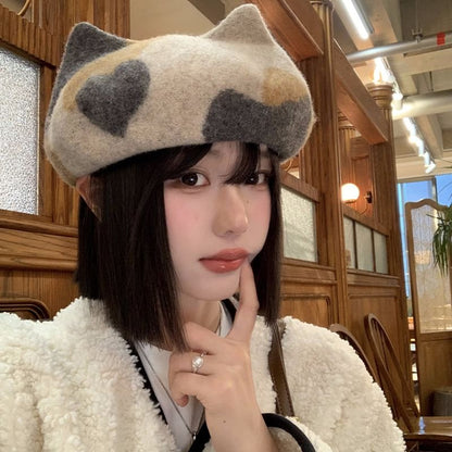 Beret Cat Ear Patterned