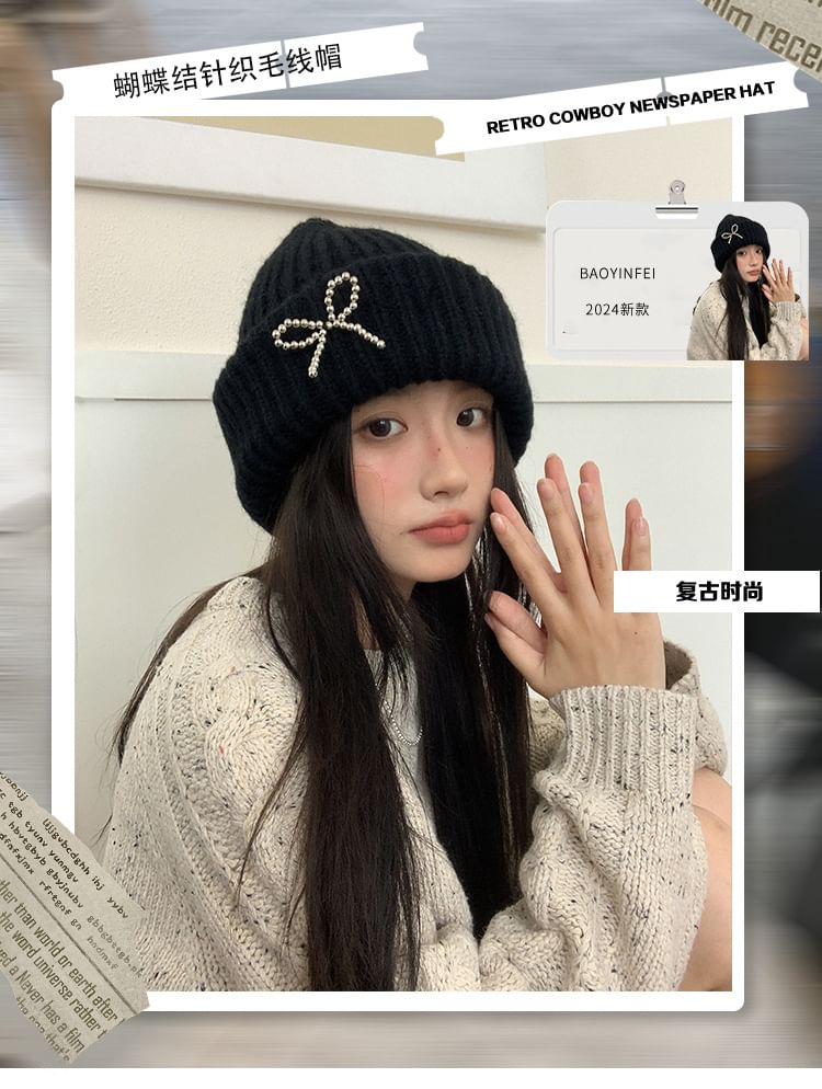 Bow Beaded Beanie