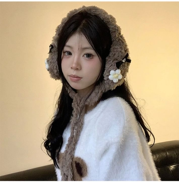 Bow Flower Crochet Earmuffs Fluffy