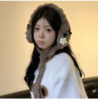 Bow Flower Crochet Earmuffs Fluffy