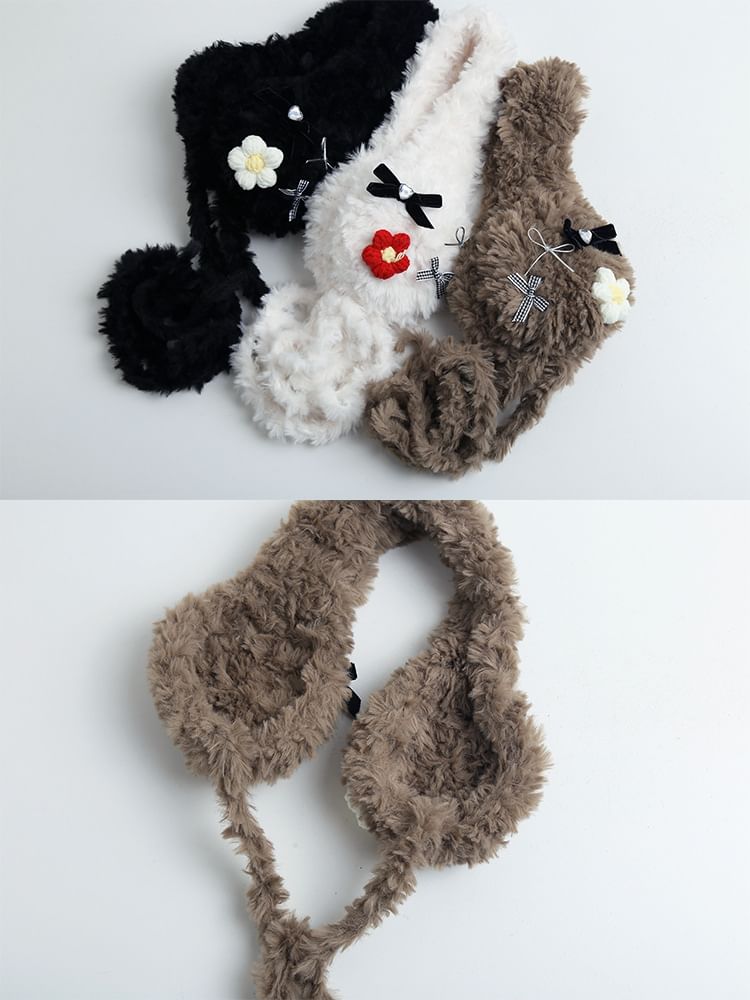 Bow Flower Crochet Earmuffs Fluffy