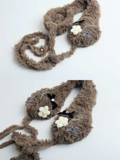 Bow Flower Crochet Earmuffs Fluffy