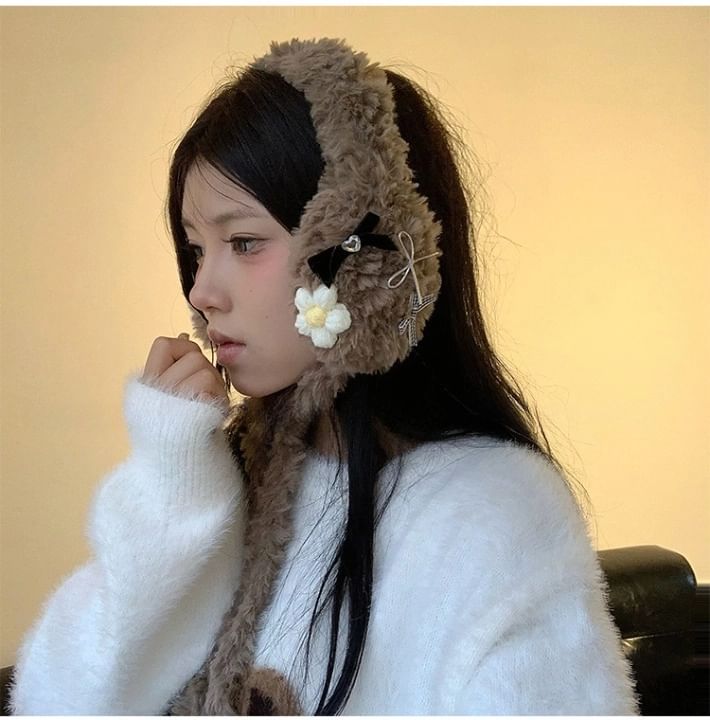 Bow Flower Crochet Earmuffs Fluffy