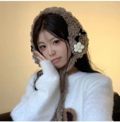 Bow Flower Crochet Earmuffs Fluffy
