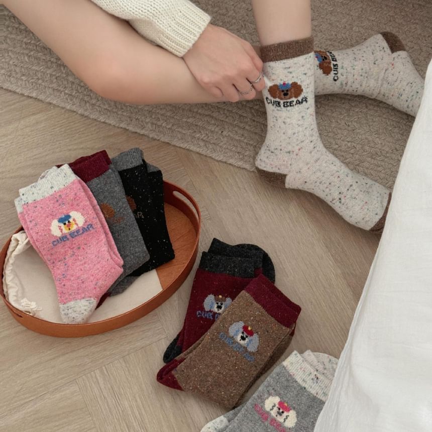 Cartoon Patterned Melange Short Socks