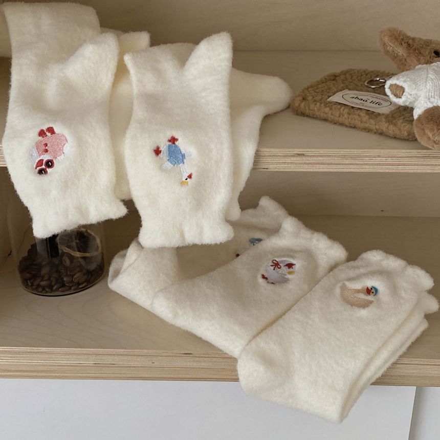 Duck Embroidered Fleece Short Socks