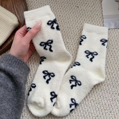 Bow Patterned Fleece Short Socks