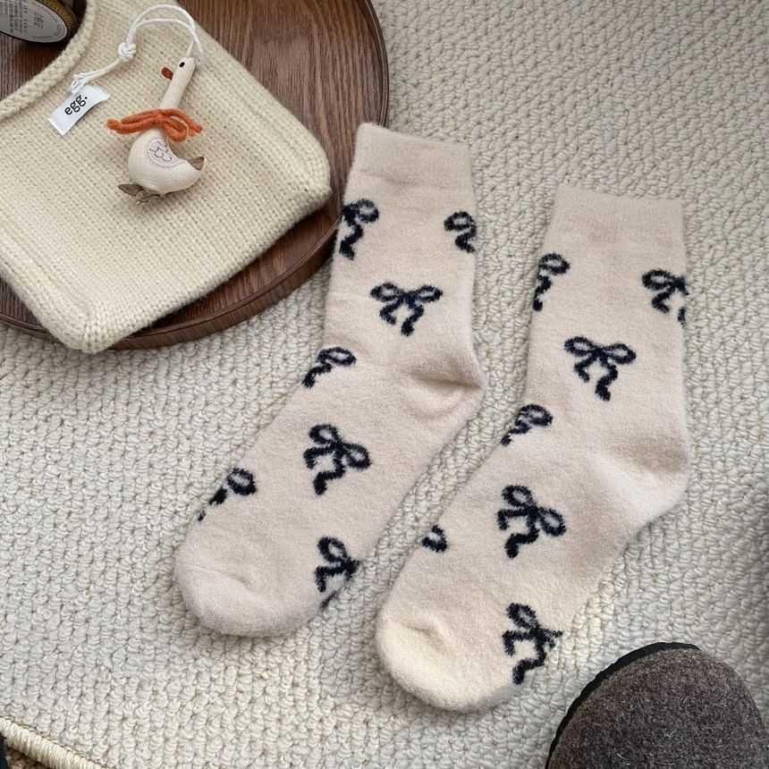 Bow Patterned Fleece Short Socks