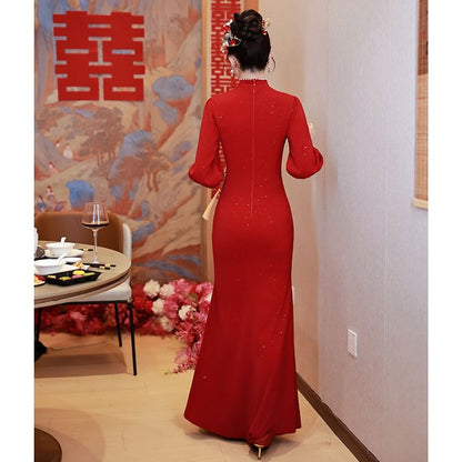 Long-Sleeve Embroidered Traditional Chinese Mermaid Cheongsam