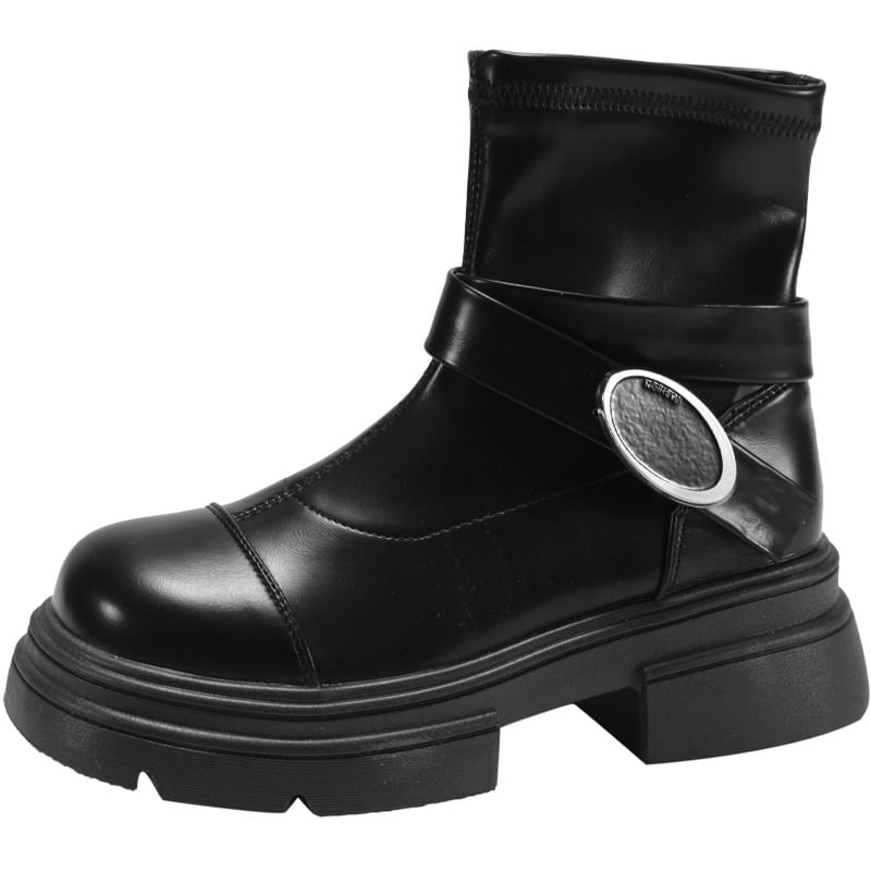 Platform Boots Short Buckled Panel