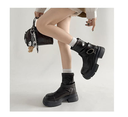 Platform Boots Short Buckled Panel