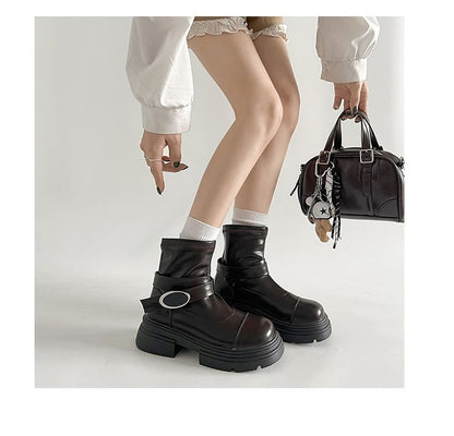 Platform Boots Short Buckled Panel
