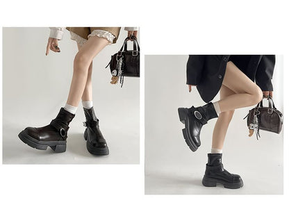 Platform Boots Short Buckled Panel