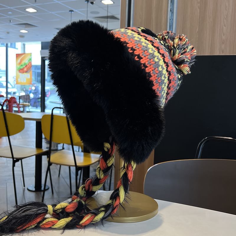 Faux Fur Pom Pom Knit Hat