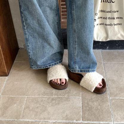 Platform Plain Fleece Slide Sandals