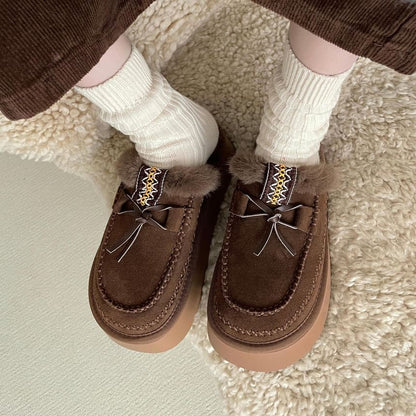 Platform Bow Accent Fleece-Lined Moccasin Mules