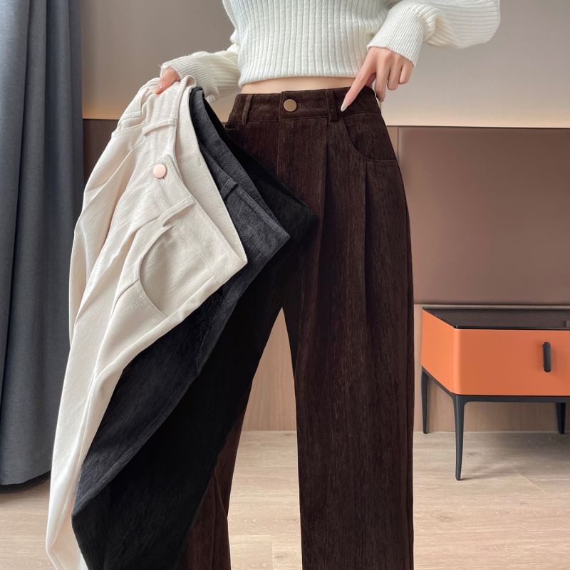 High Rise Plain Corduroy Wide Leg Dress Pants