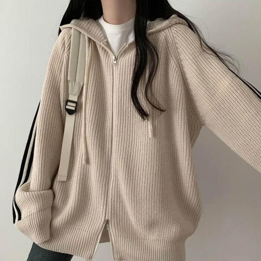 Striped Hooded Oversized Zip Cardigan