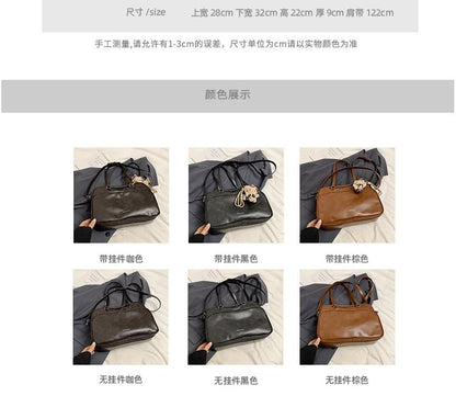 Lettering Tote Faux Multi-Pocket Leather Bag