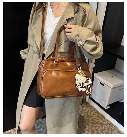 Lettering Tote Faux Multi-Pocket Leather Bag