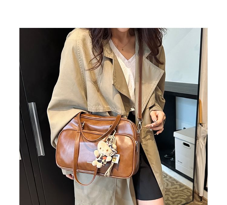 Lettering Tote Faux Multi-Pocket Leather Bag