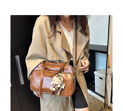 Lettering Tote Faux Multi-Pocket Leather Bag