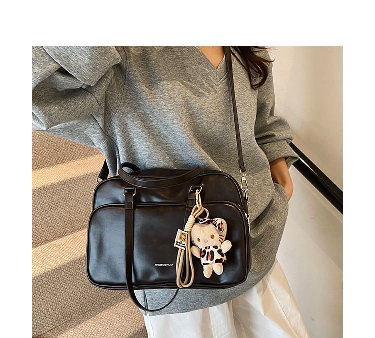 Lettering Tote Faux Multi-Pocket Leather Bag