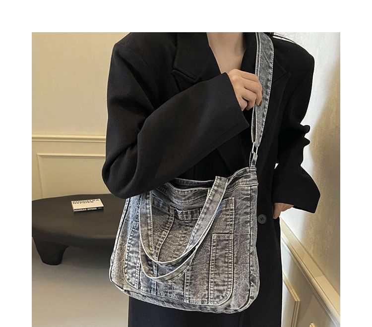 Sac bandoulière en denim délavé