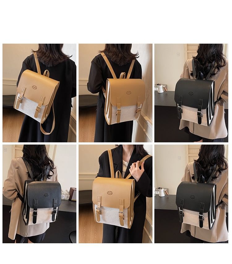 Tone Buckled Backpack Two Flap