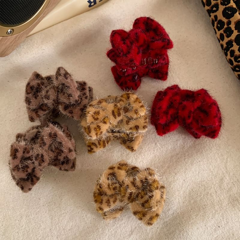 Leopard Print Velvet Hair Claw Clips