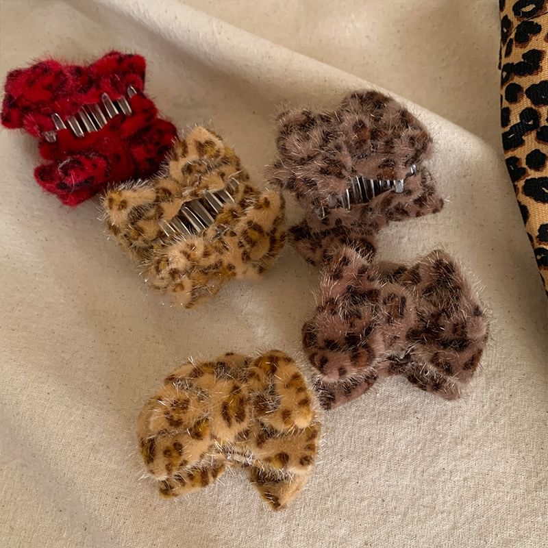 Leopard Print Velvet Hair Claw Clips