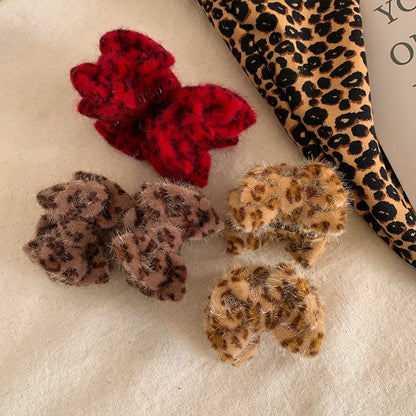 Leopard Print Velvet Hair Claw Clips