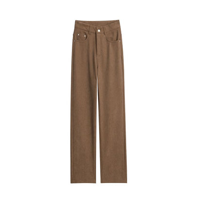 High Rise Plain Pleated Fleece-Lined Corduroy Loose Fit Pants