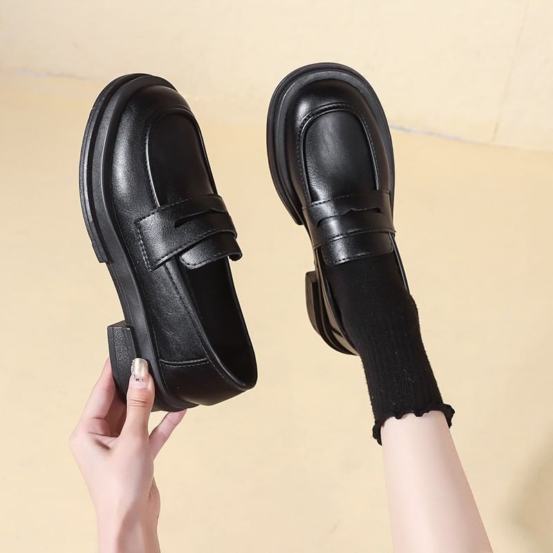 Faux Leather Plain Penny Loafers Platform