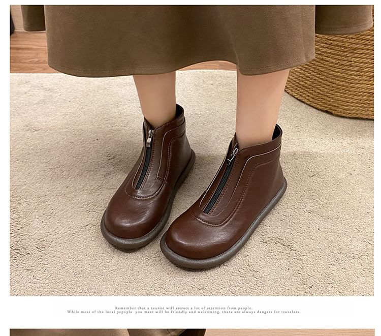 Zip-Up Short Boots Leather Plain Faux