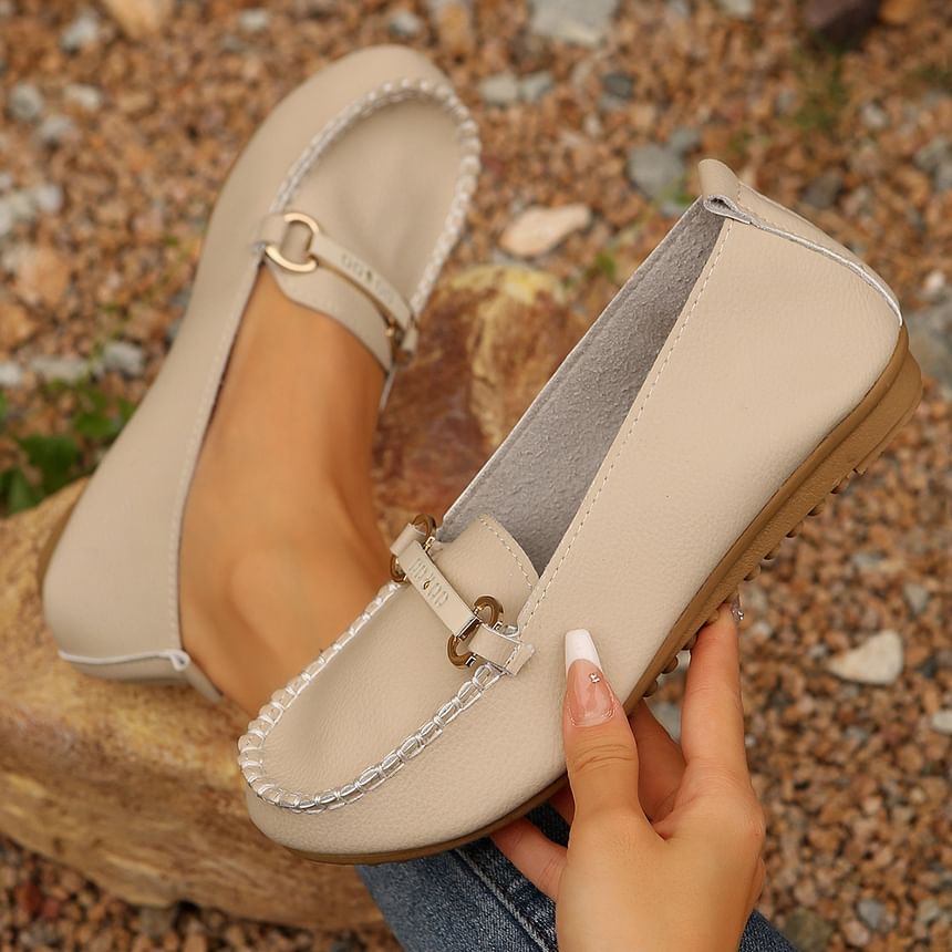 Faux Plain Slip-Ons Buckled Leather