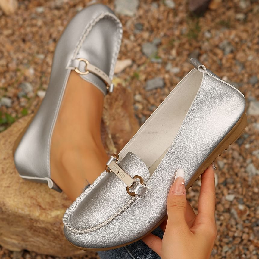 Faux Plain Slip-Ons Buckled Leather