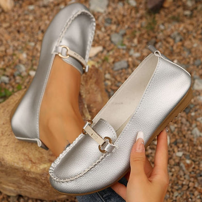 Faux Plain Slip-Ons Buckled Leather