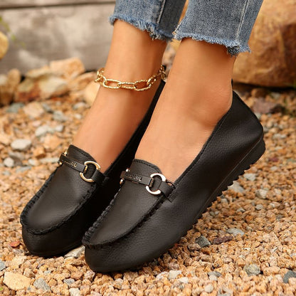 Faux Plain Slip-Ons Buckled Leather