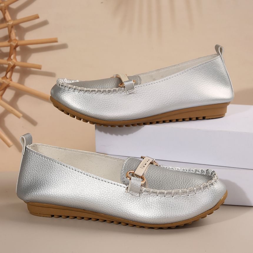 Faux Plain Slip-Ons Buckled Leather