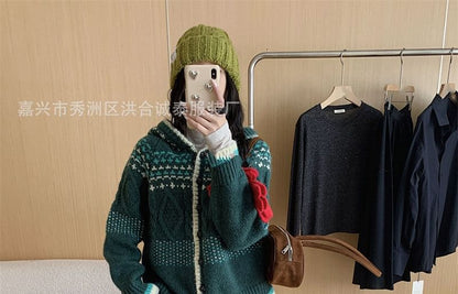 Cardigan à capuche en jacquard avec bordure contrastante