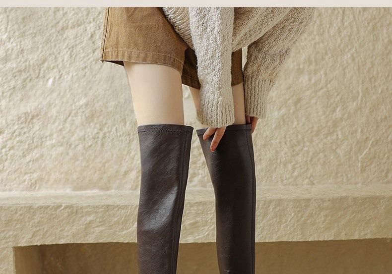 Faux Over-The-Knee Leather Boots Platform