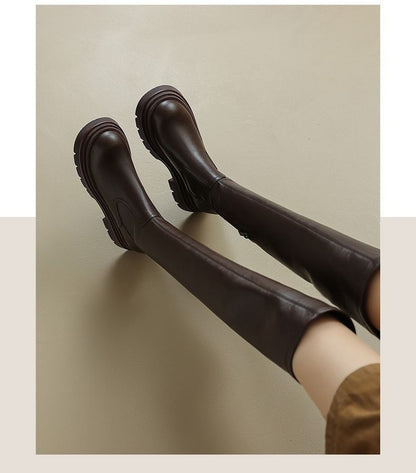 Faux Over-The-Knee Leather Boots Platform