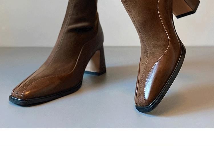 Heel Boots Faux Leather Block Short