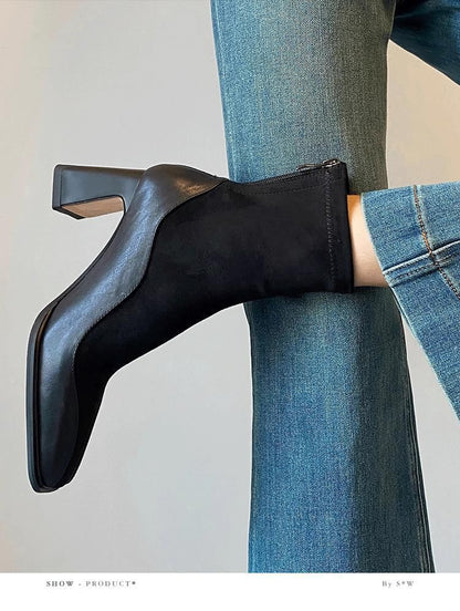 Heel Boots Faux Leather Block Short