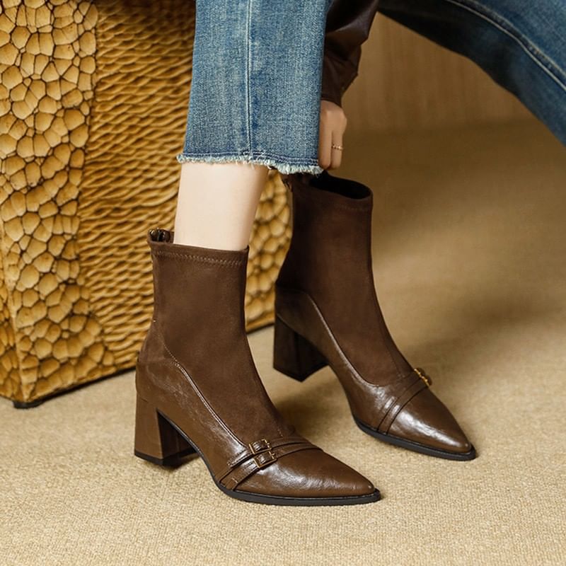 Boots Short Pointed Heel Block