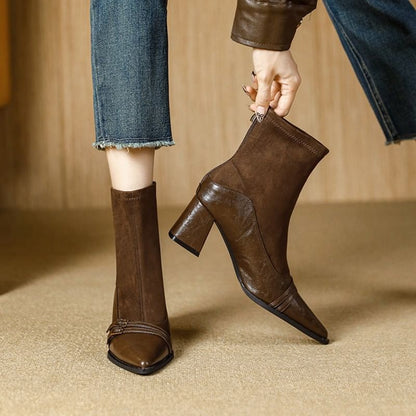 Boots Short Pointed Heel Block